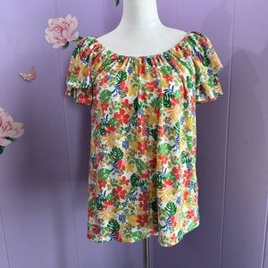 Island Shores Women’s Floral Short Sleeve Blouse Size M